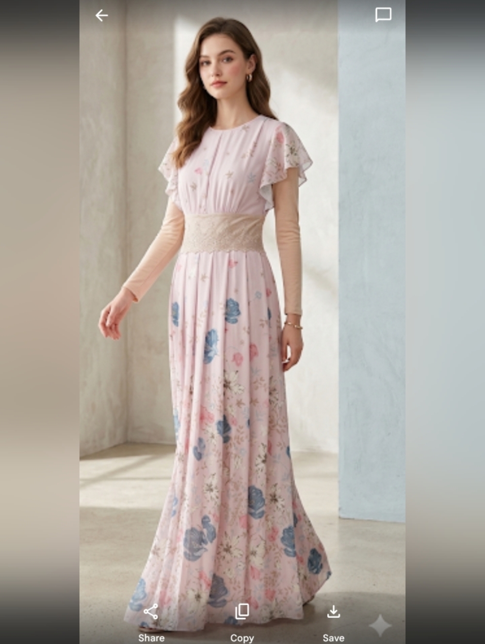 Soft Pink Floral Maxi Dress with Lace Waistband